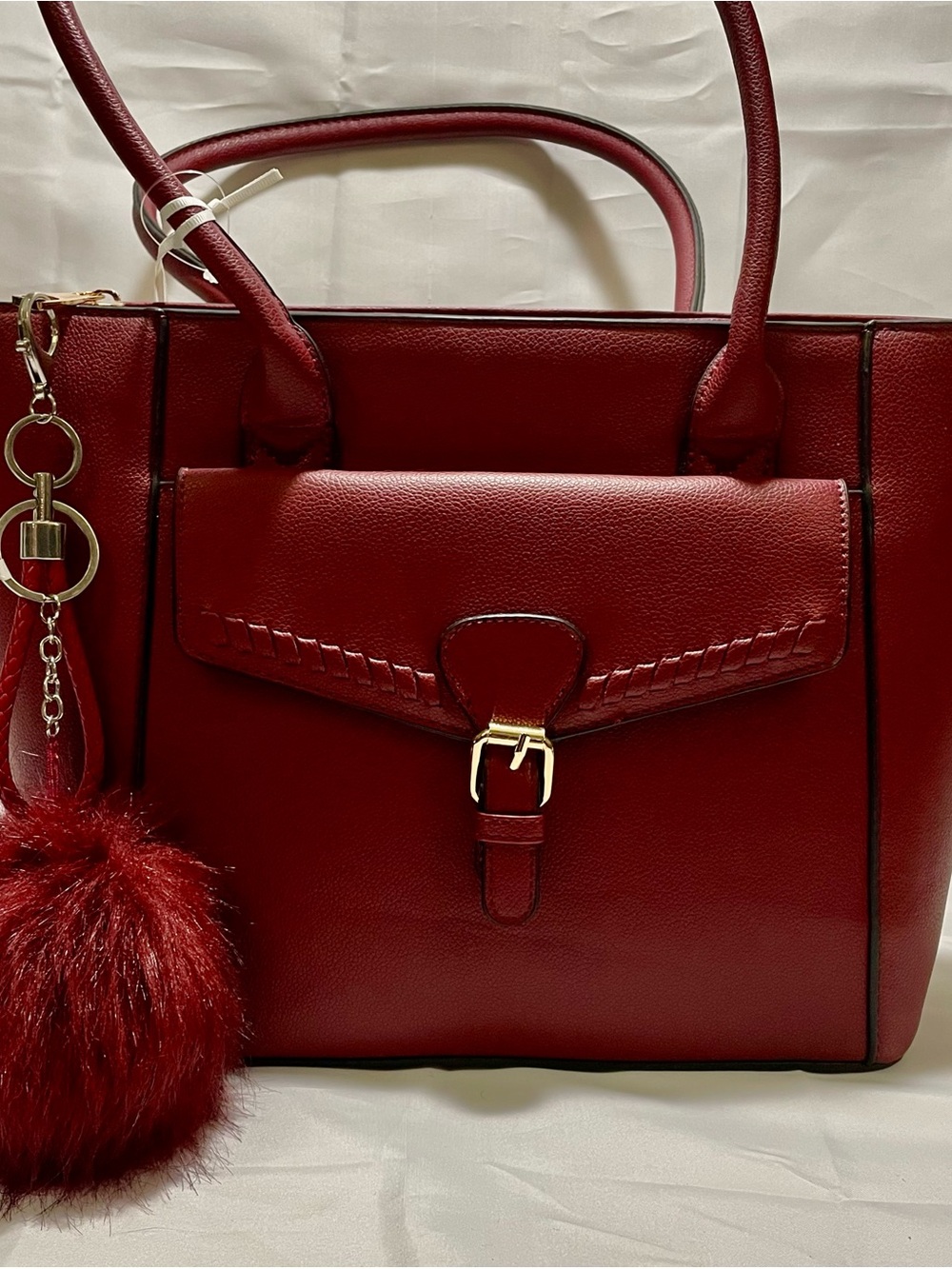 Alyssa Set withTote, Matching Wristlet/Pouch & Extra Pom Bag Charm/KeyChain, NWT - Picture 4 of 16